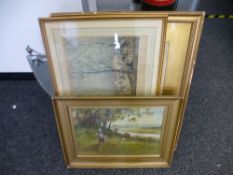 A quantity of framed and glazed pictures and a mirror