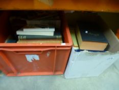 Two boxes of mixed hard and soft backed books, to include railway, antique and cookery books, etc