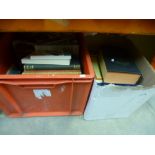 Two boxes of mixed hard and soft backed books, to include railway, antique and cookery books, etc