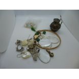 Small collection of costume jewellery, including a small silver jug, etc