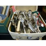 A case of various plated cutlery and 19th century canteen by Macdaniel of steel bladed knives and