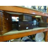 A quantity of wooden boxes, a mantle clock and an inlaid butterfly tray