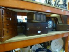 A quantity of wooden boxes, a mantle clock and an inlaid butterfly tray