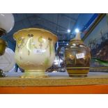 A ceramic decorated planter along with a 70s Denby jug