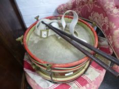 A military drum, possibly originating from the First World War, complete with sticks and carry bag