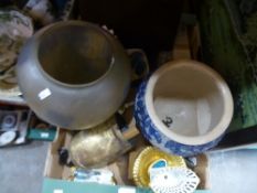 A box of mixed china and glass, etc