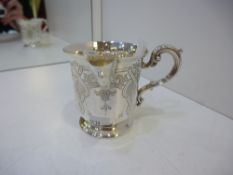 Confirmation/ Christening cup side handle engraving to body and dedication to Maria Conway Griffith,