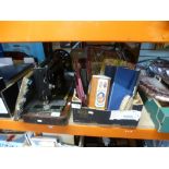 Box of mixed collectables, including books, puzzles, pictures and a Singer sewing machine