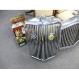 Of motoring interest, three old chrome grills from Bentley, Armstrong Siddeley and Jaguar