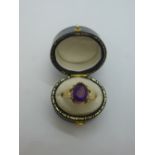 9ct yellow gold ring with faceted amethyst in claw mount, size R, marked 375, weight 3g