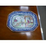 A 19th century Canton platter having a blue and white border
