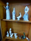 A set of three Lladro geese, other Lladro, Nao and glass