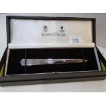 A high quality silver Mappin and Webb letter opener, cased and boxed, stamped maker's mark, London