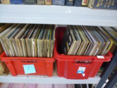 Two red crates of LPs, mainly Rock and Pop, Tina Turner, Chicago, etc.