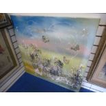 Ted Stourton; an oil of butterflies and flowers, signed, 101 x 102 cms