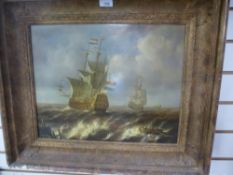 Jean Laurent; French 1898 - 1988 - an oil on board of naval engagement on choppy seas, signed bottom