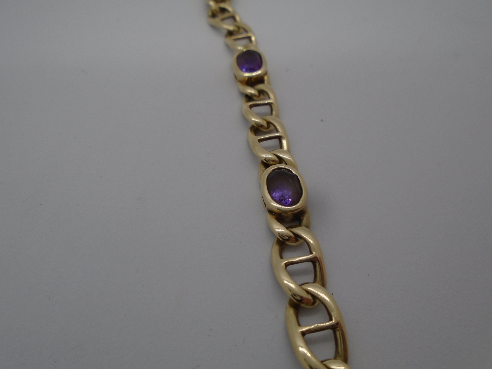 9ct yellow gold bracelet set with 6 amethyst, approx 20cm, marked 375, total weight approx 12.2g - Bild 2 aus 2