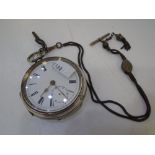 A good quality Edwardian silver pocket watch with chain and open face, hallmarked Birmingham 1909,