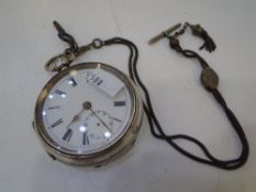 A good quality Edwardian silver pocket watch with chain and open face, hallmarked Birmingham 1909,