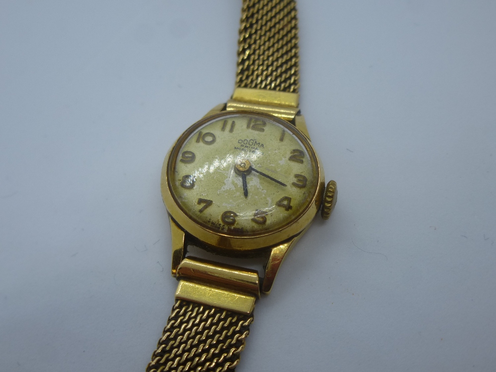 18ct yellow gold 'DOGMA' ladies wristwatch with 18ct case and strap, both marked 750, total weight - Bild 3 aus 4