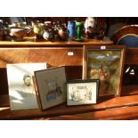 An antique needlework of religious figure in landscape and sundry pictures
