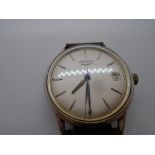 Vintage gent's stainless steel 'Longines' wristwatch on brown leather strap, with surface