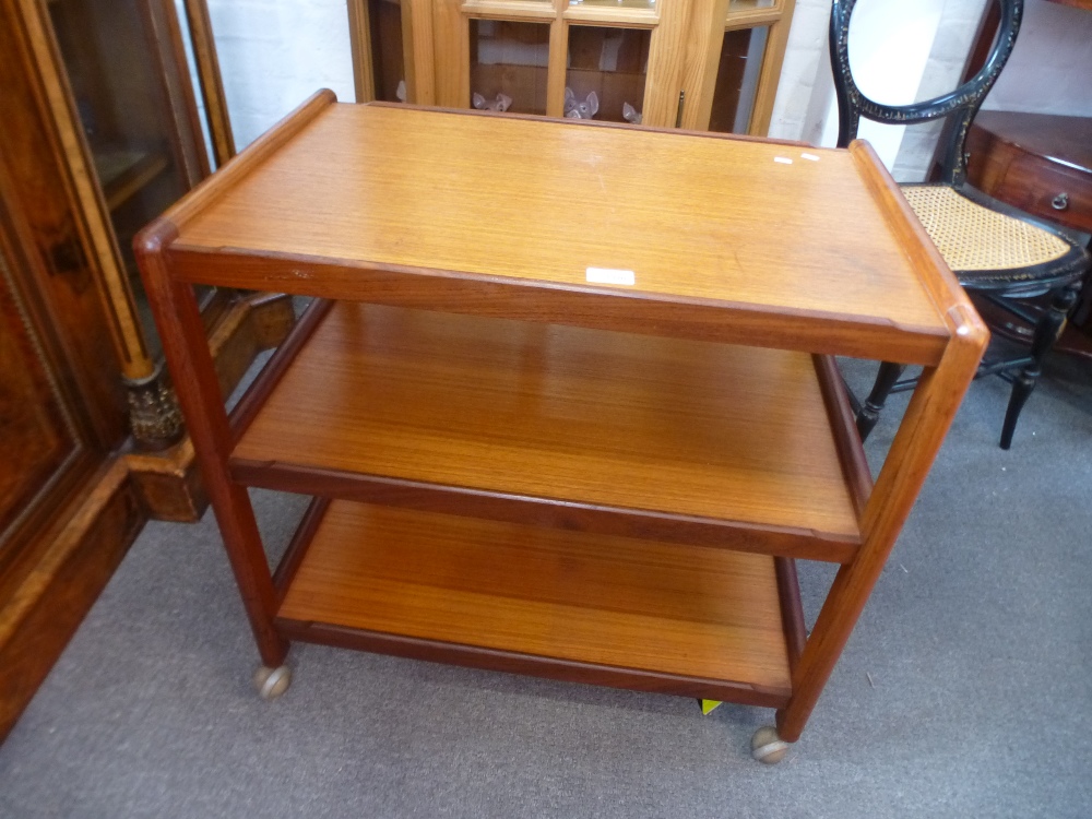 A vintage teak three tier tea trolley, probably 1970's, 68cms