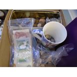 A tray of mixed coinage, mainly GB, notes and sundry