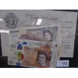 A 1950 five pound note, and other notes