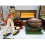 A Sunny Jim cloth doll, a box of glass slides and sundry