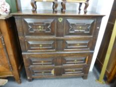 An antique, probably 18th century oak two part chest of drawers of Jacobean style, 115cms