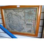 JOHN SPEEDE - An engraved map of Herefordshire, slightly trimmed, hand coloured with an inset map of