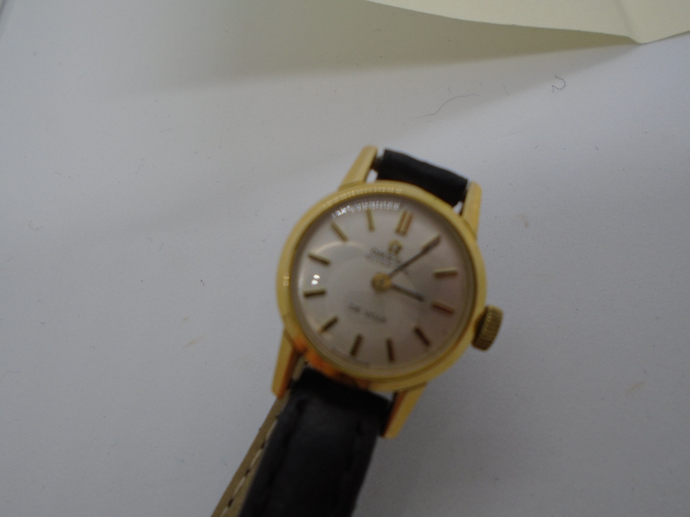 Vintage ladies 'Omega' wristwatch 'Deville' model, on black leather strap, AF - Image 2 of 3