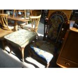 A Victorian dressing stool on cabriole legs, and a Victorian nursing chair with barley twist