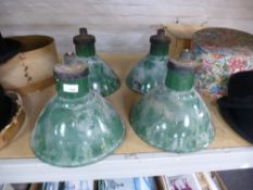 A set of four industrial green enameled lightshades by Maxlume