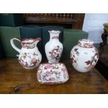 Four items of Masons's Mandalay red, ginger jar, square dish, vase and jug