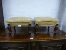 A pair of Victorian rosewood square footstools on cabriole legs, 35cms