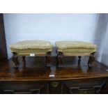 A pair of Victorian rosewood square footstools on cabriole legs, 35cms