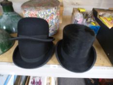 A black silk top hat by Dunn and Co and two bowler hats - 3