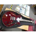 D'ANGELICO PREMIER hollow body electric guitar in wine red finish, No. PSCBSSSPWI with D'ANGELICO