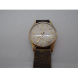 Vintage gentleman's 9ct yellow gold 'ROLEX' Precision wristwatch on brown leather strap, with