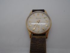 Vintage gentleman's 9ct yellow gold 'ROLEX' Precision wristwatch on brown leather strap, with
