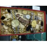 Box of costume jewellery, wristwatches, including Citizen, Seiko, etc.