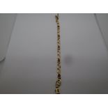 9ct yellow gold bracelet set with 6 amethyst, approx 20cm, marked 375, total weight approx 12.2g