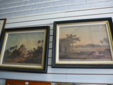 Two coloured restrikes of Indian landscapes, circa 1800, 64 x 49cms