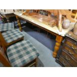 Large pine rectangular dining table and set of six chairs