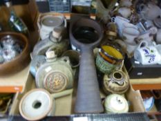 A box of Studio pottery, comprising of brandy vessels, and vases, etc