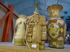 Three large vases and a Studio pottery lamp