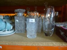 A selection of glassware, to include decanters, vases, etc