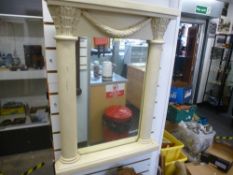 Two mirrors, one painted Grecian style and another gilded one and a wooden carved clock marked